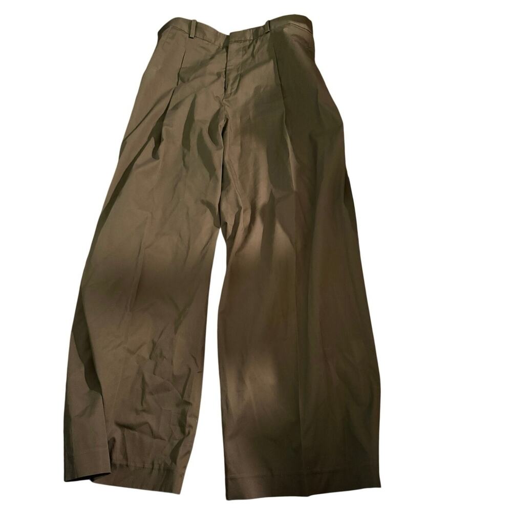 Frame Pleated Straight Leg Pleated Chino Pants size 12 Olive green.